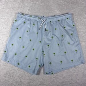 Bermies Swim Trunks Mens L Blue White Striped Palm Tree Stretch Mesh Lining